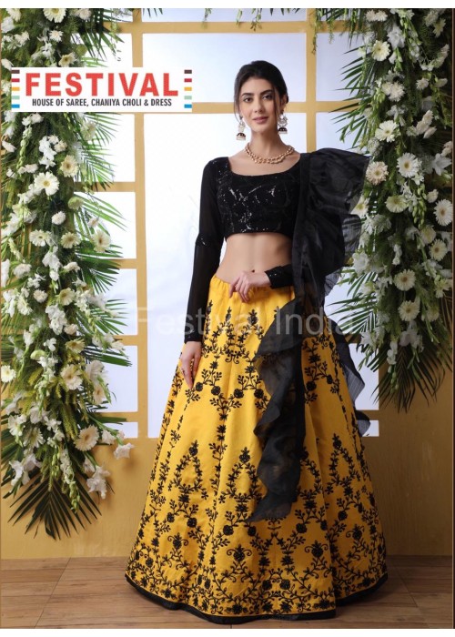 Wonderful Yellow and Black color  New Designer Wedding Party Wear Lehenga Choli
